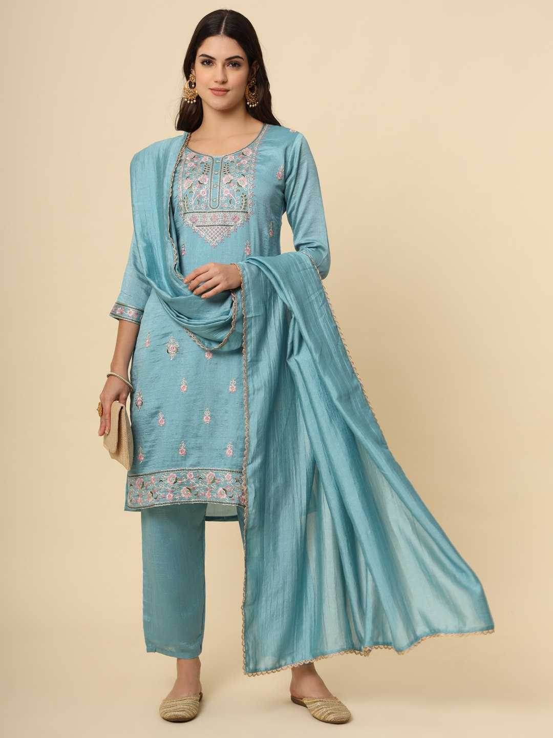 LADIES SILK EMBROIDERED LONG KURTI - MYLUXURY LANE ENTERPRISE