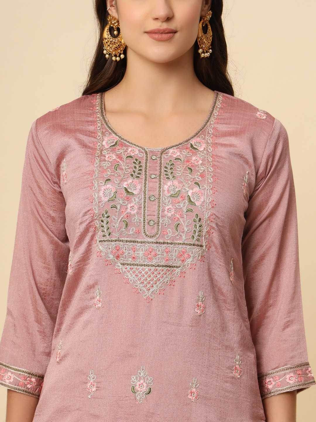 LADIES SILK EMBROIDERED LONG KURTI - MYLUXURY LANE ENTERPRISE