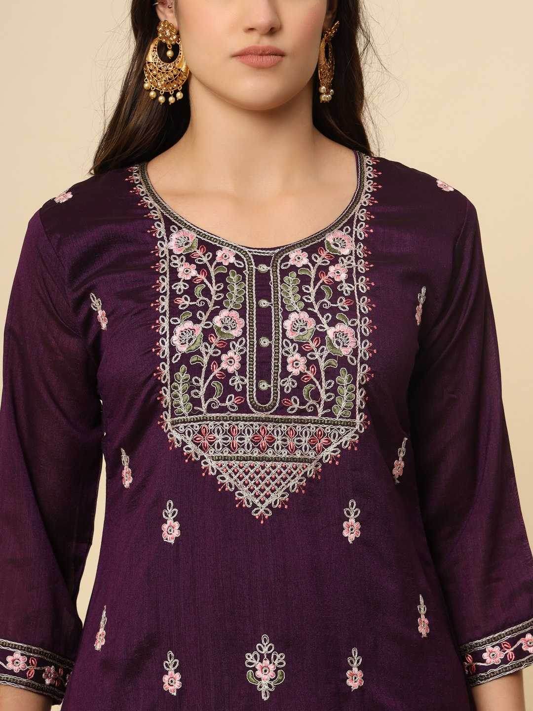 LADIES SILK EMBROIDERED LONG KURTI - MYLUXURY LANE ENTERPRISE