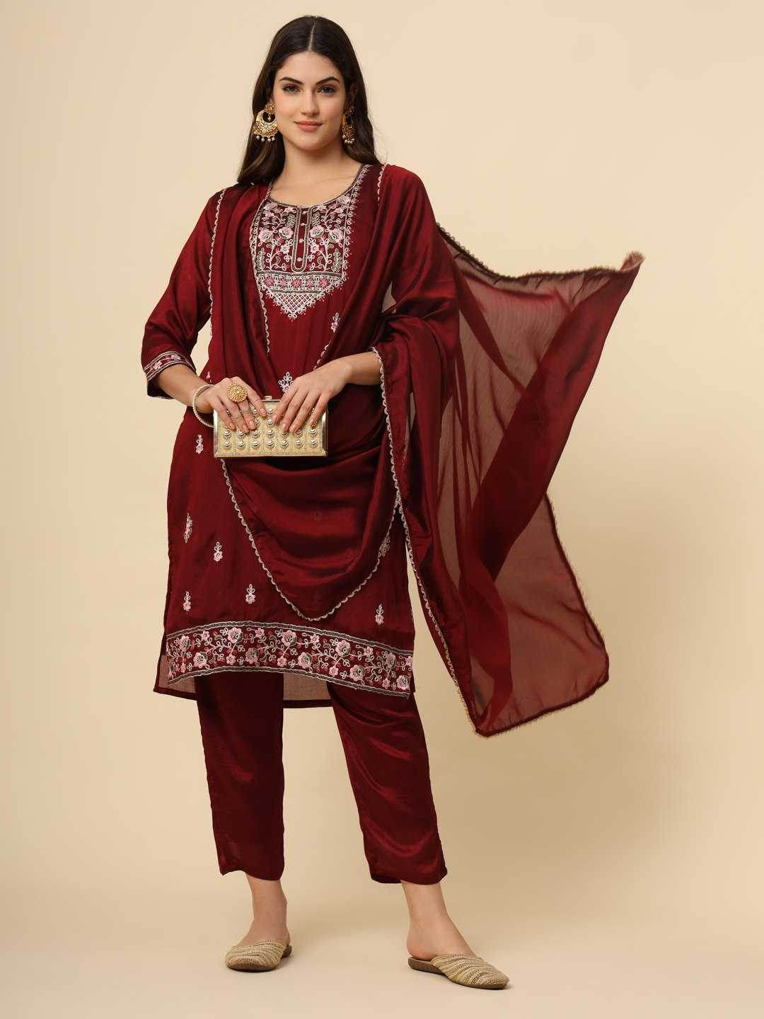 LADIES SILK EMBROIDERED LONG KURTI - MYLUXURY LANE ENTERPRISE