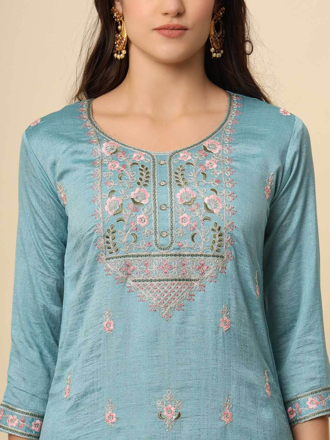 LADIES SILK EMBROIDERED LONG KURTI - MYLUXURY LANE ENTERPRISE