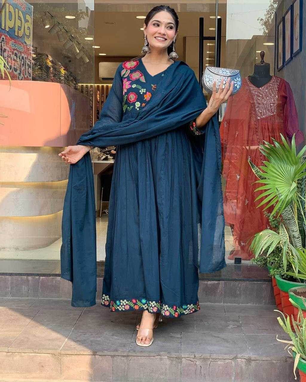Soft Vichitra Embroidery Party Gowns - MYLUXURY LANE ENTERPRISE