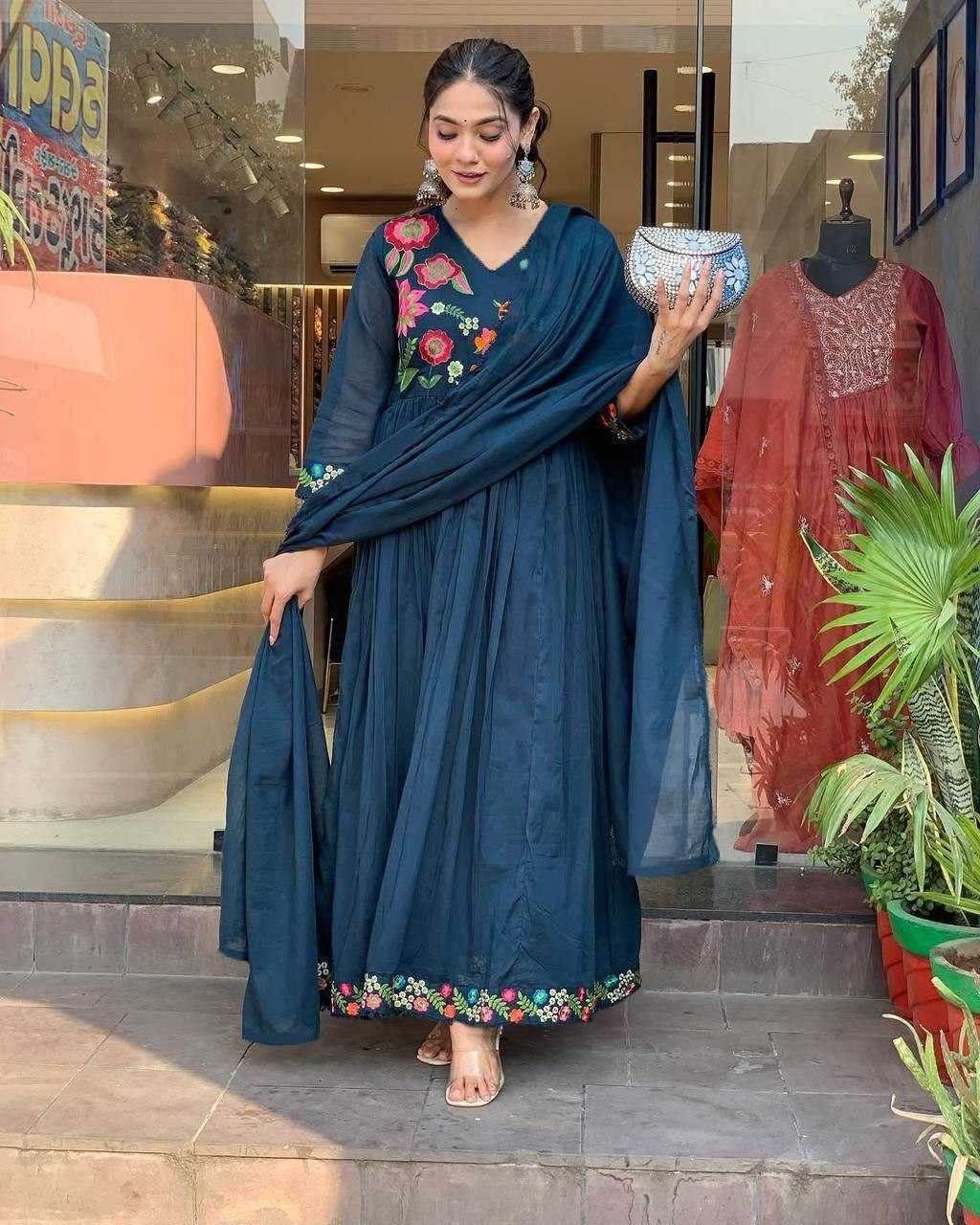 Soft Vichitra Embroidery Party Gowns - MYLUXURY LANE ENTERPRISE