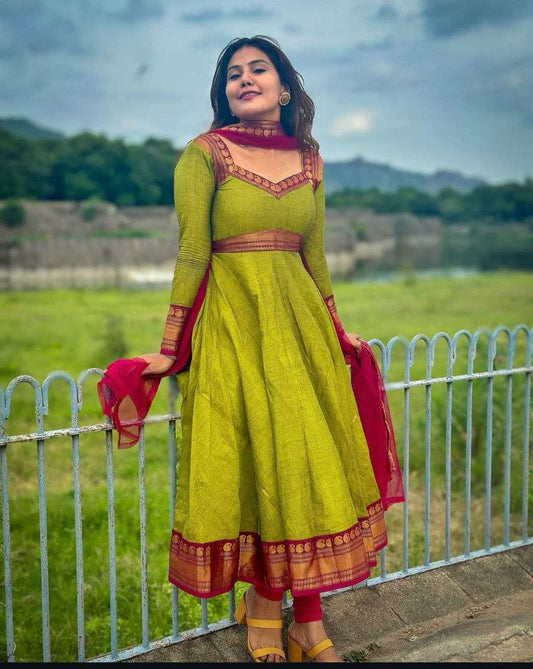 Soft Vichitra Anarkali Long Gown