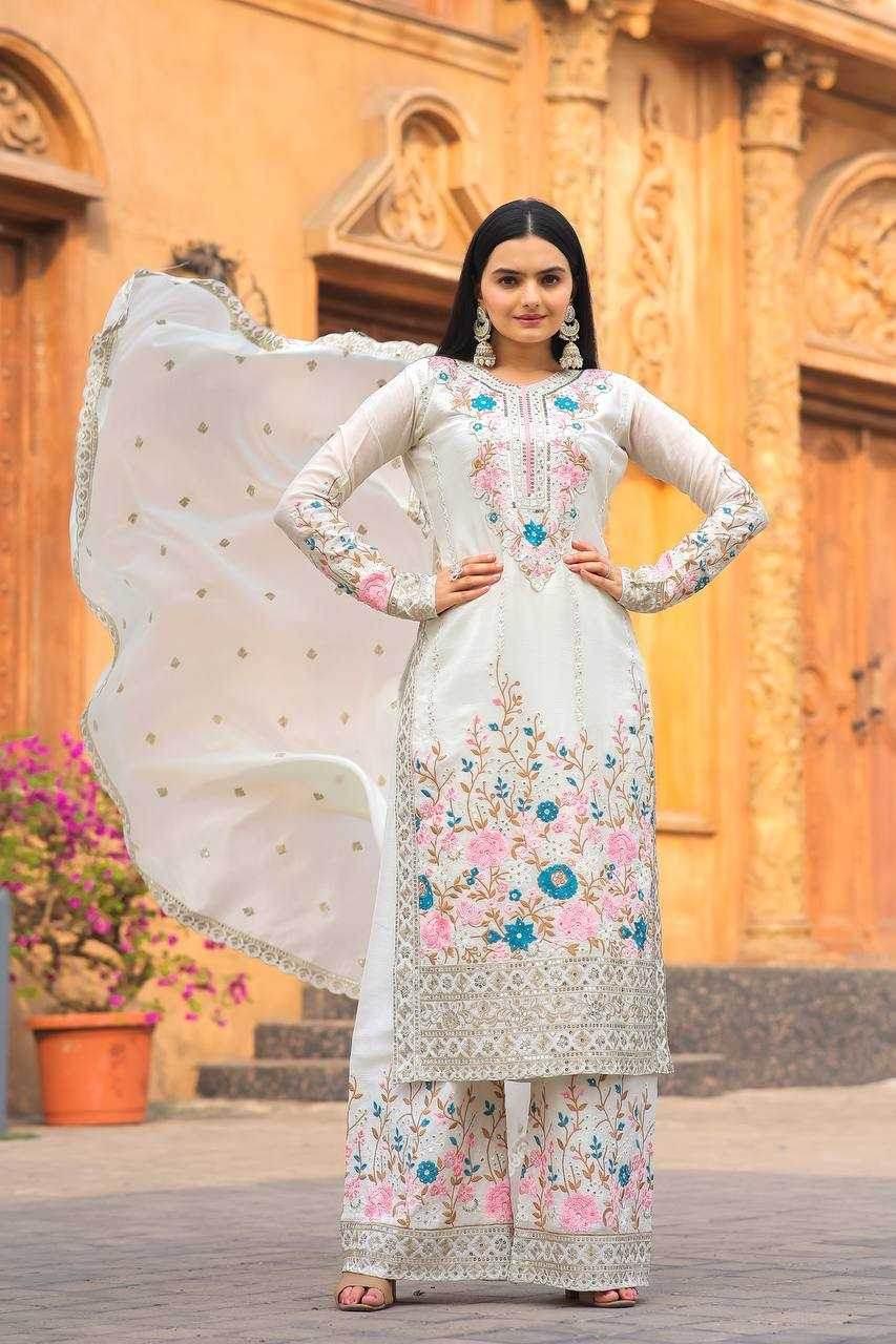 Chinon Silk With Heavy Embroidery Suit - MYLUXURY LANE ENTERPRISE