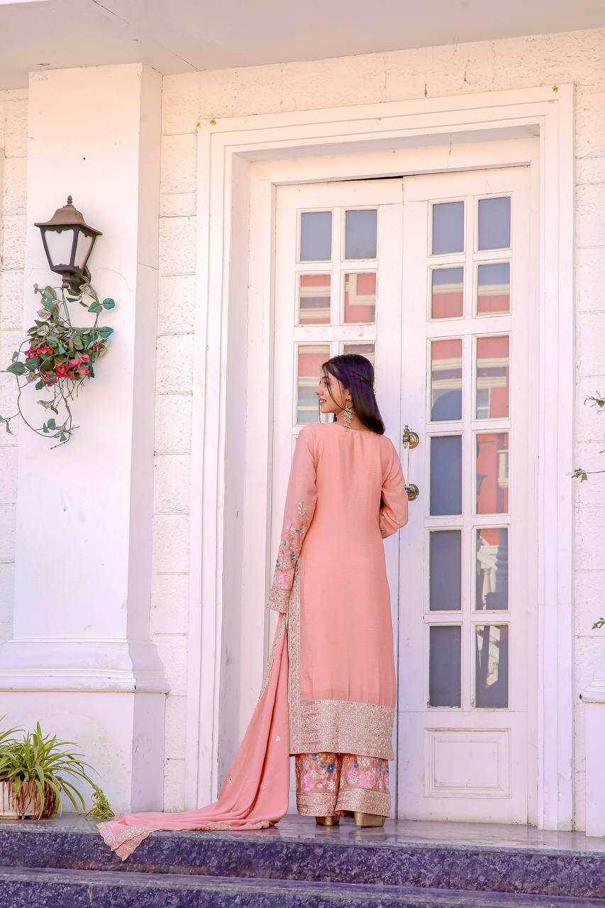 Chinon Silk With Heavy Embroidery Suit - MYLUXURY LANE ENTERPRISE