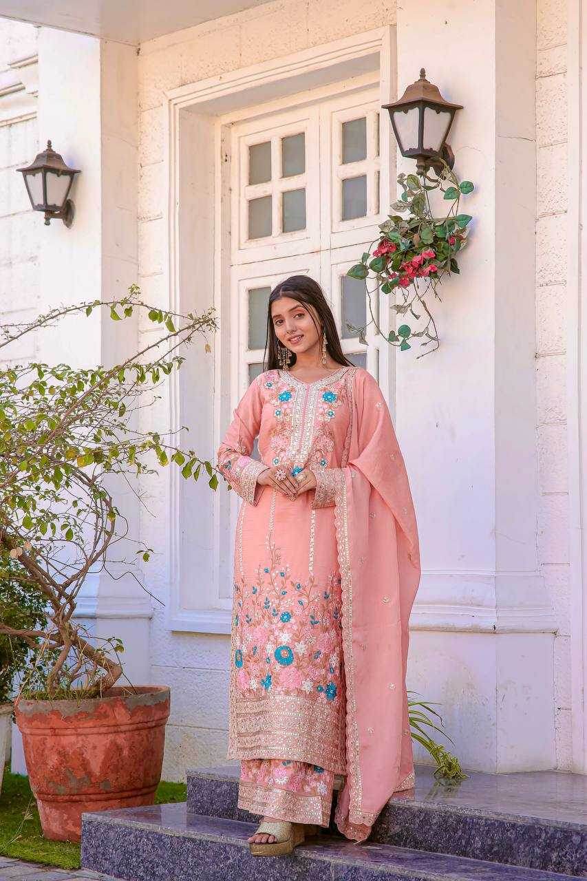 Chinon Silk With Heavy Embroidery Suit - MYLUXURY LANE ENTERPRISE