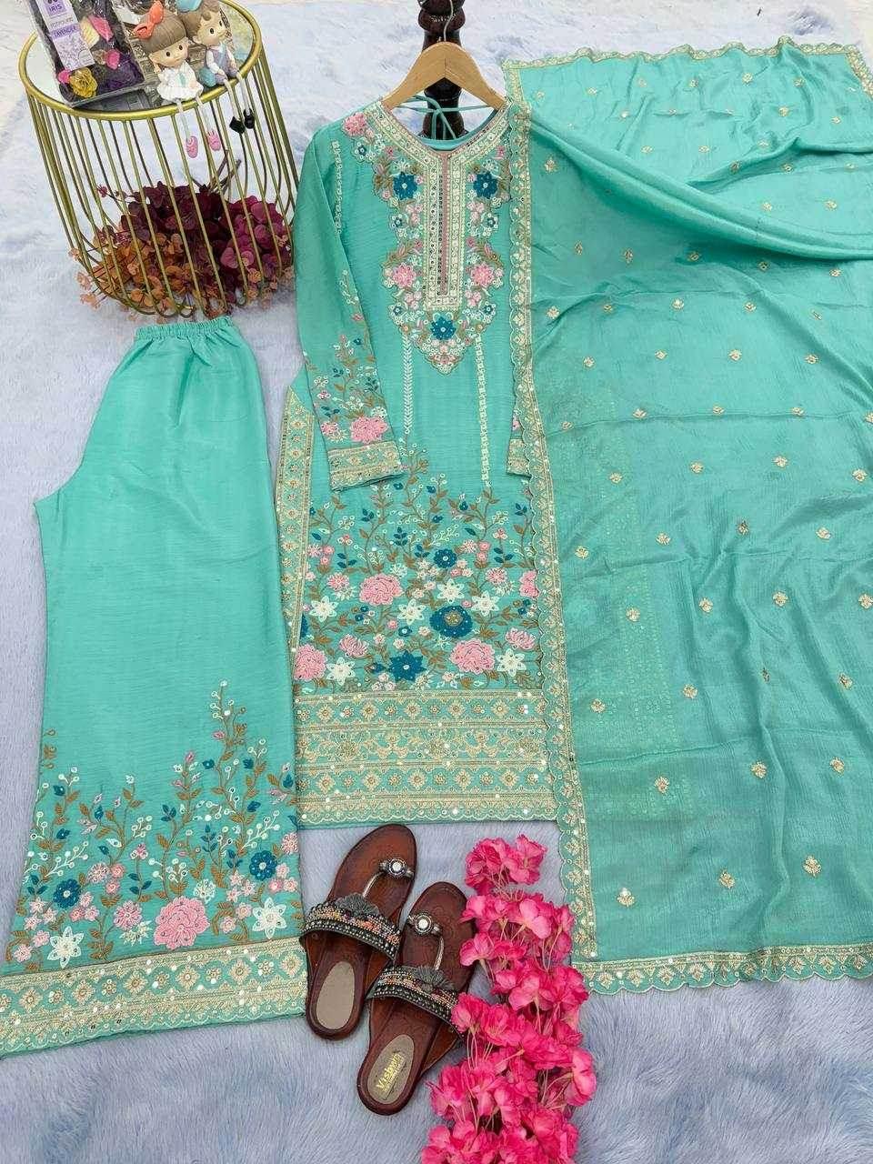 Chinon Silk With Heavy Embroidery Suit - MYLUXURY LANE ENTERPRISE