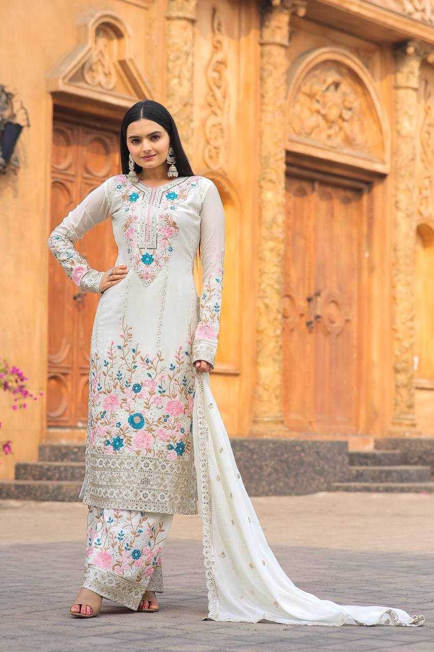 Chinon Silk With Heavy Embroidery Suit - MYLUXURY LANE ENTERPRISE