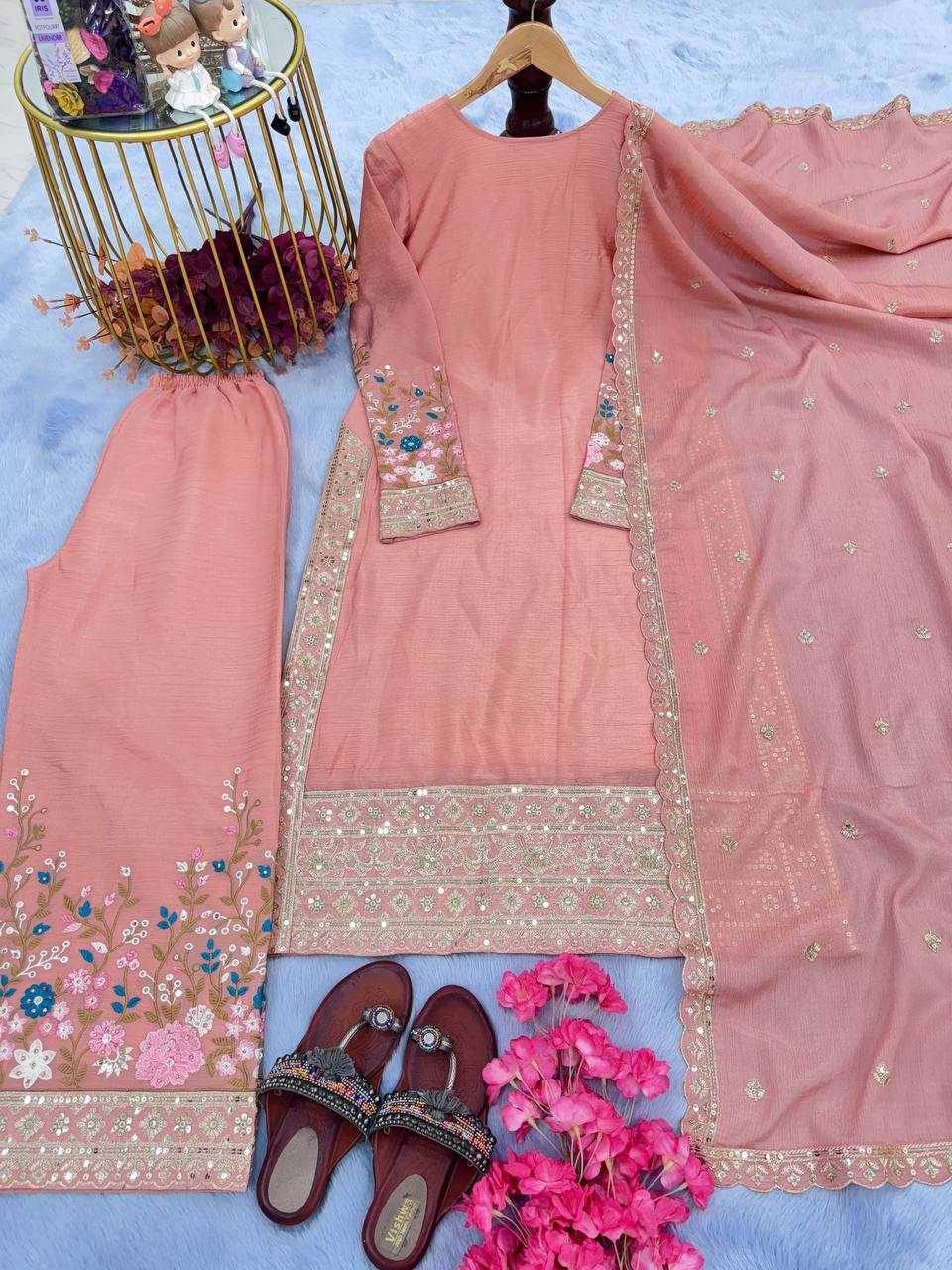Chinon Silk With Heavy Embroidery Suit - MYLUXURY LANE ENTERPRISE