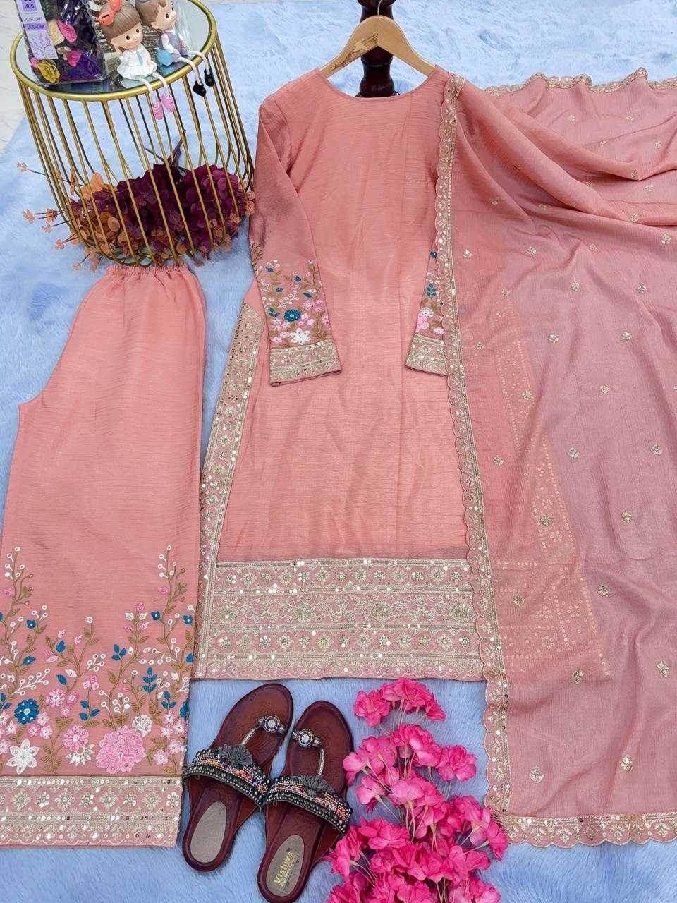 Chinon Silk With Heavy Embroidery Suit - MYLUXURY LANE ENTERPRISE