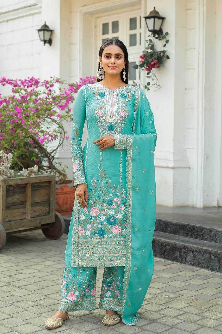 Chinon Silk With Heavy Embroidery Suit - MYLUXURY LANE ENTERPRISE
