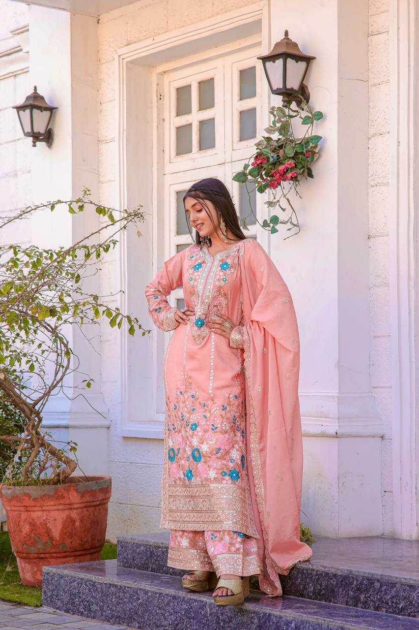 Chinon Silk With Heavy Embroidery Suit - MYLUXURY LANE ENTERPRISE