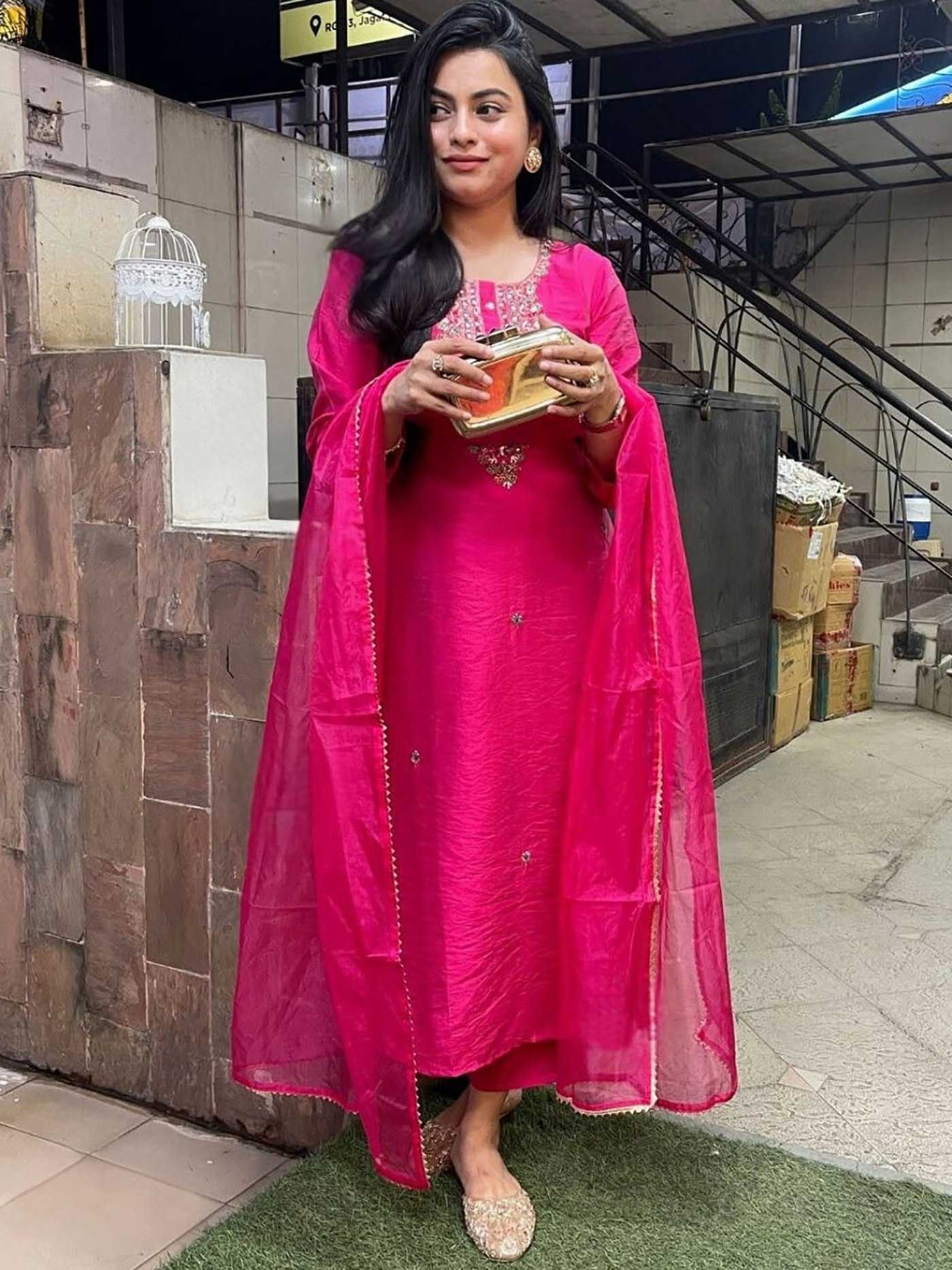 Embroidered Long Kurti Pink Salwar Suit