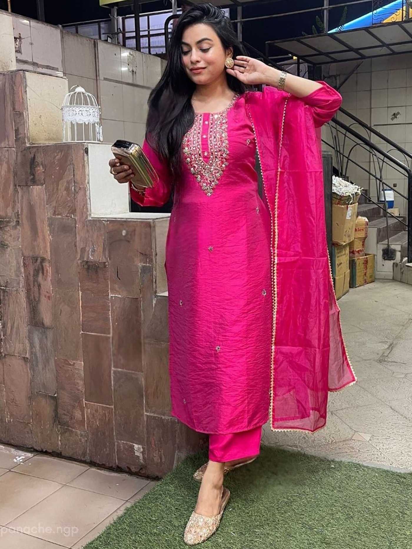 Embroidered Long Kurti Pink Salwar Suit