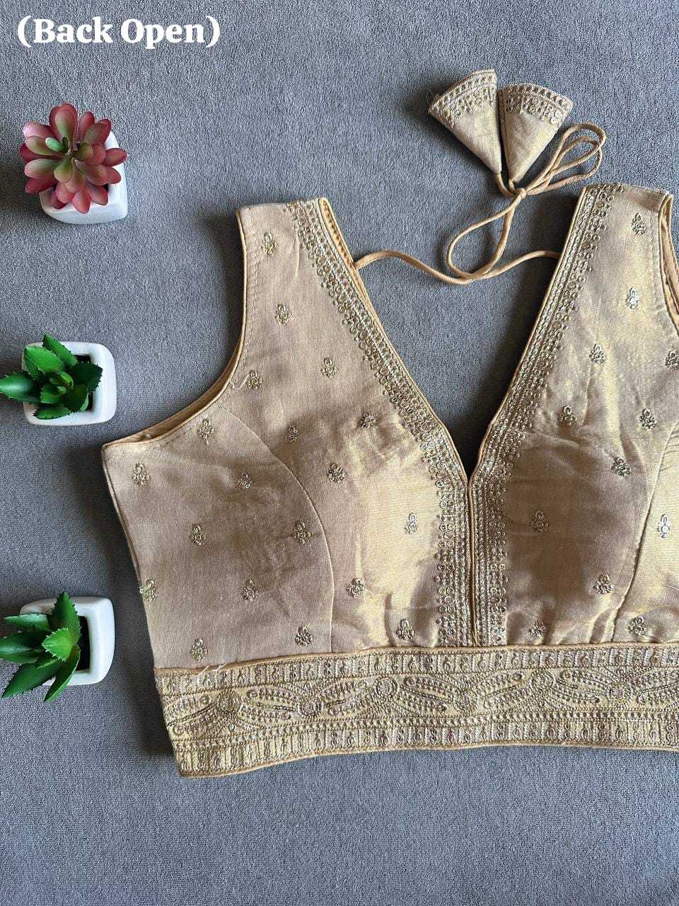 Tissue  Readymade Sequence Embroidery Blouse