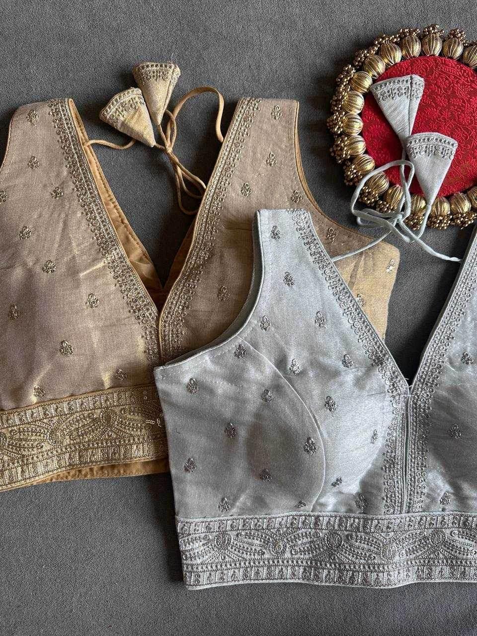 Tissue Readymade Sequence Embroidery Blouse - MYLUXURY LANE ENTERPRISE