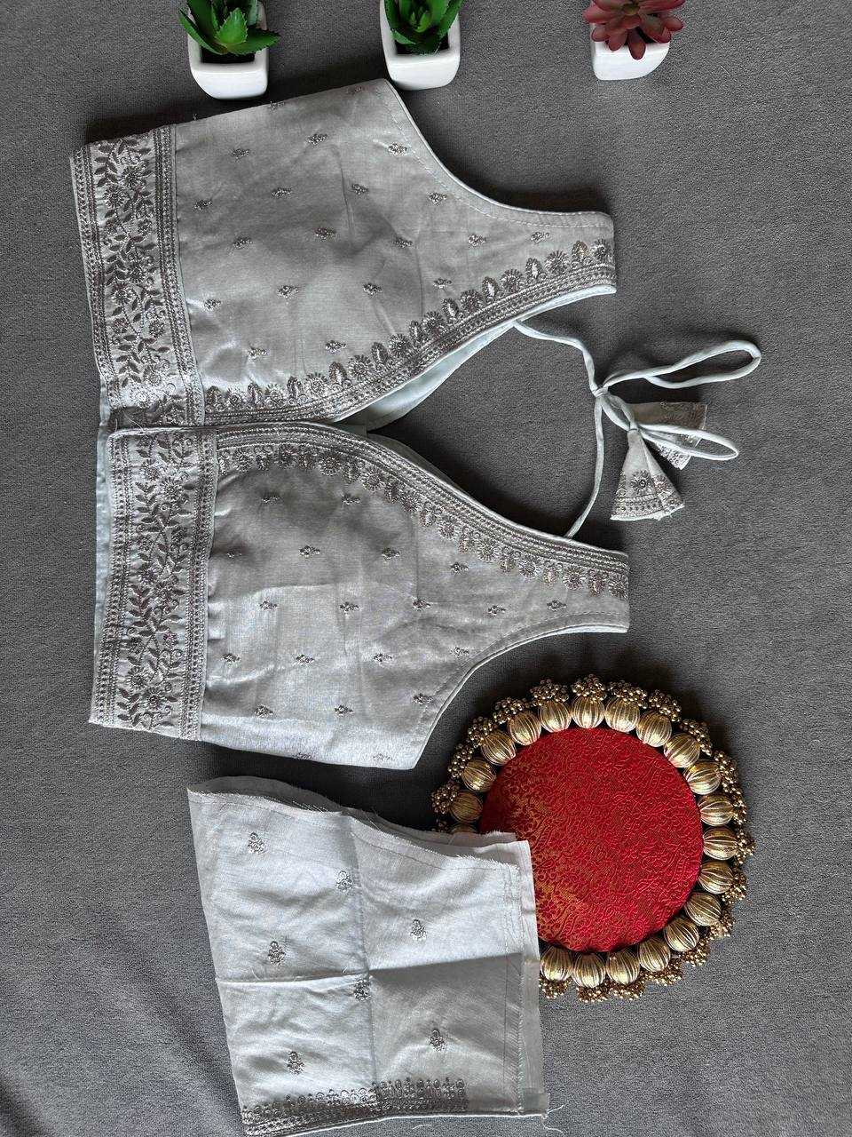 Tissue  Readymade Sequence Embroidery Blouse