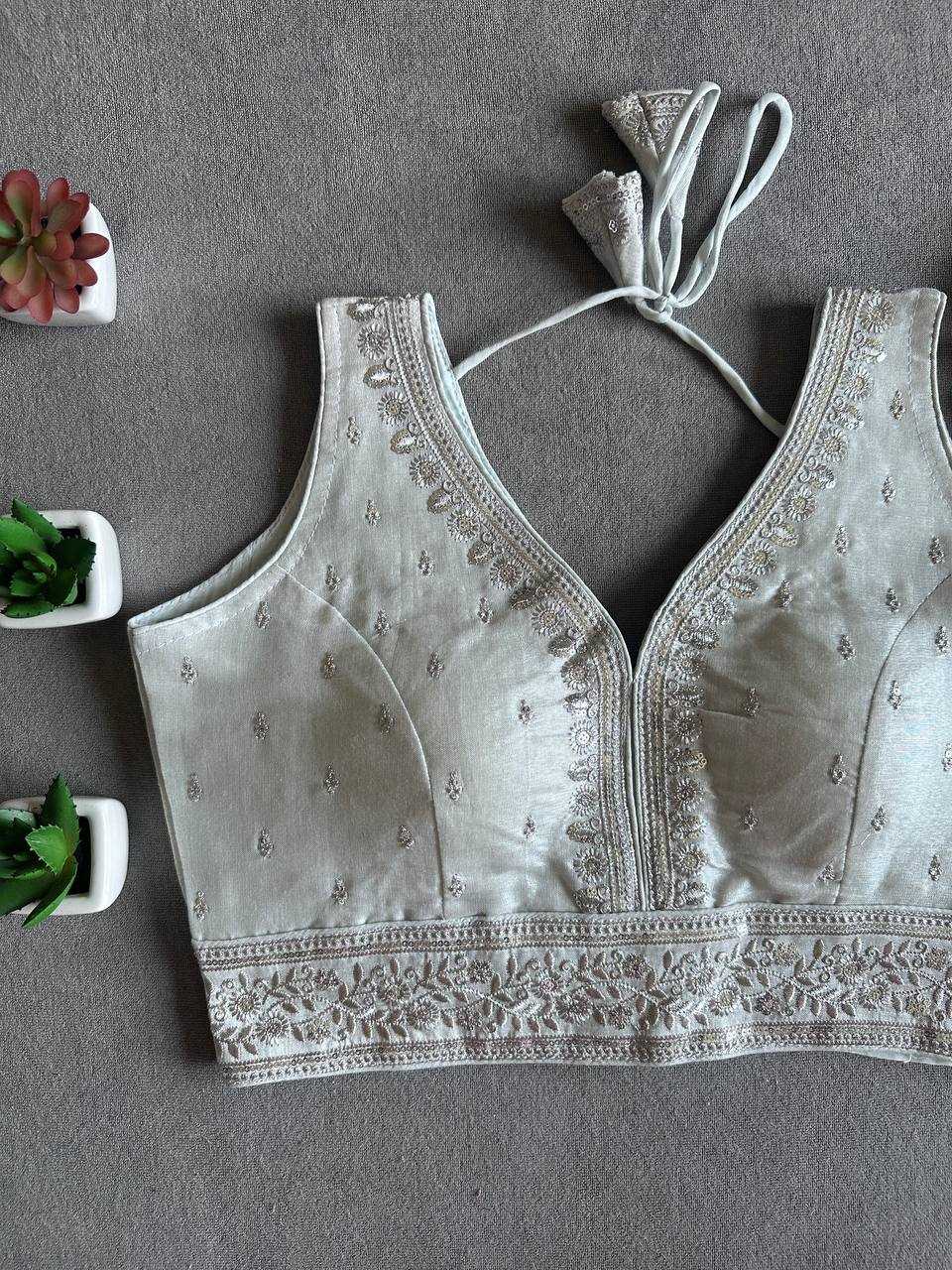 Tissue  Readymade Sequence Embroidery Blouse