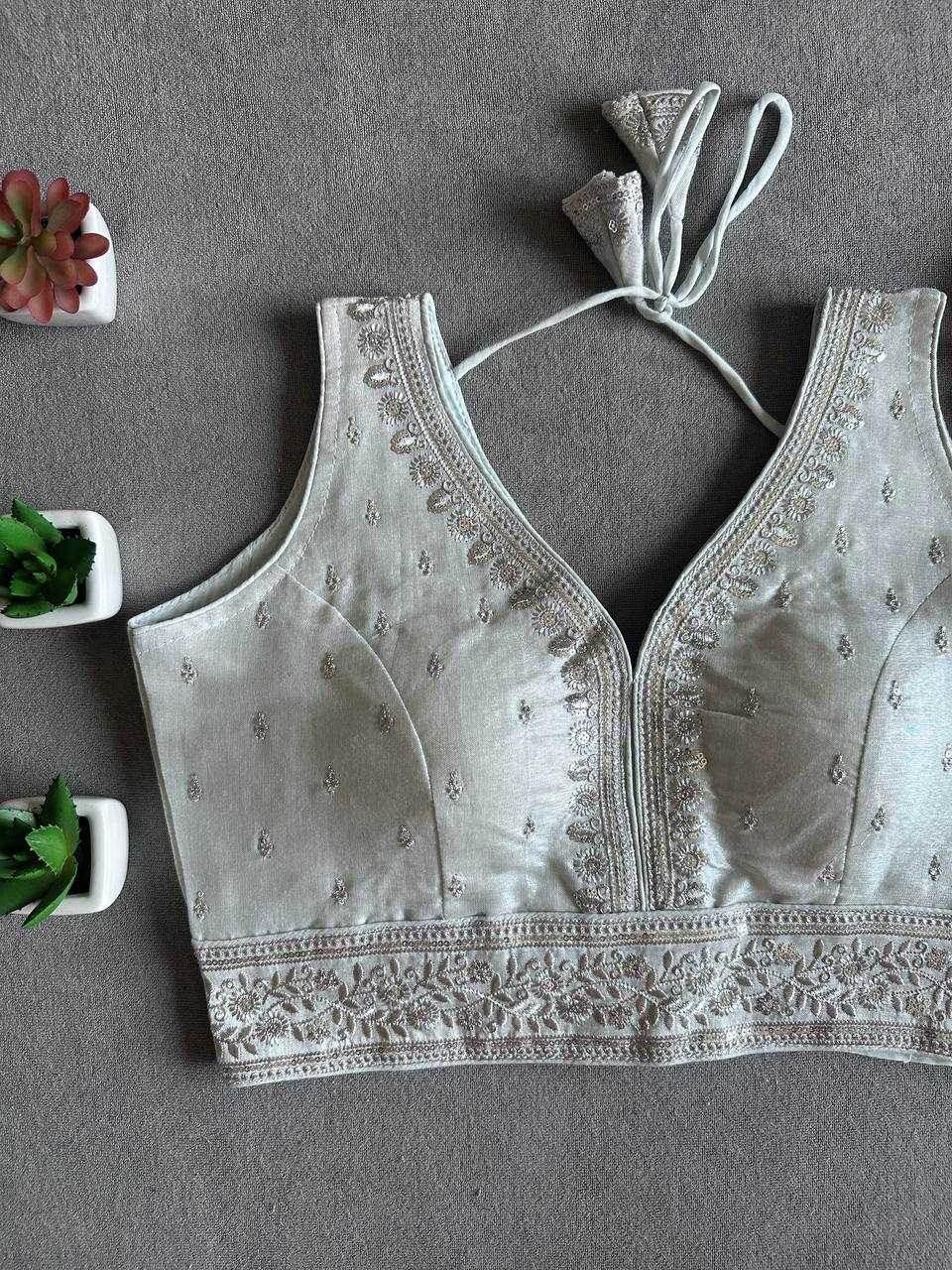 Tissue Readymade Sequence Embroidery Blouse - MYLUXURY LANE ENTERPRISE