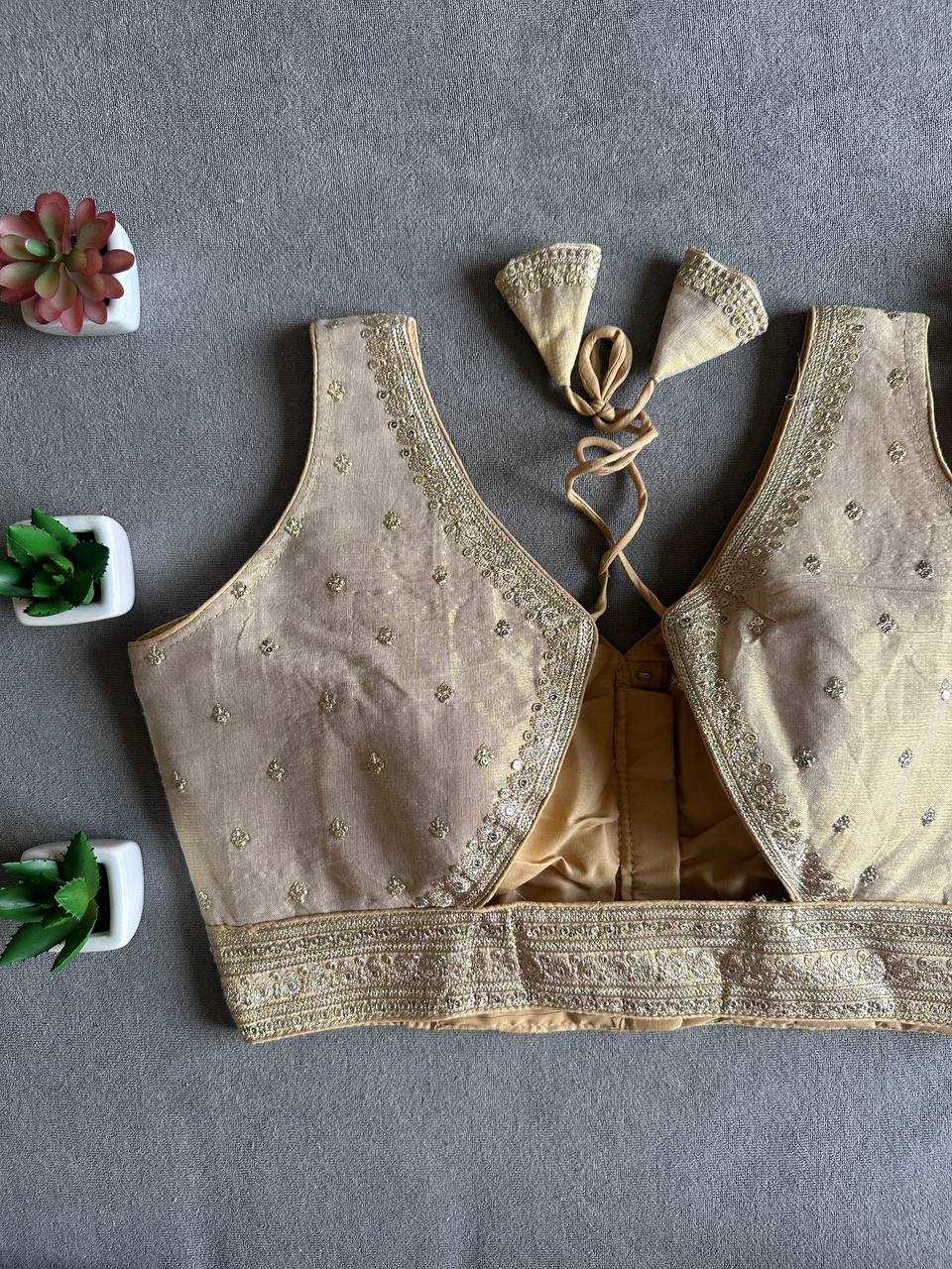 Tissue  Readymade Sequence Embroidery Blouse