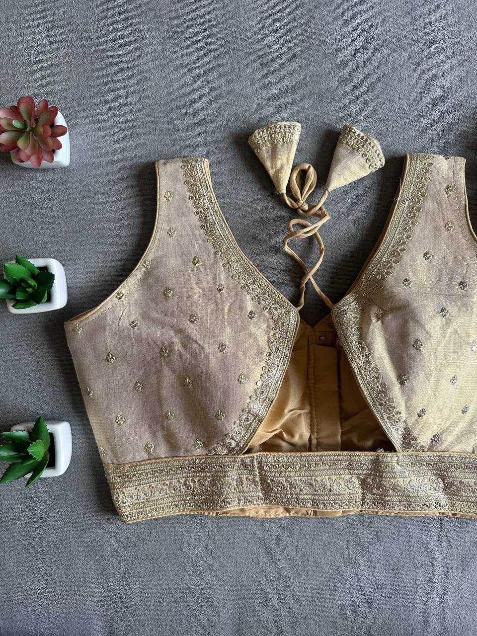 Tissue Readymade Sequence Embroidery Blouse - MYLUXURY LANE ENTERPRISE