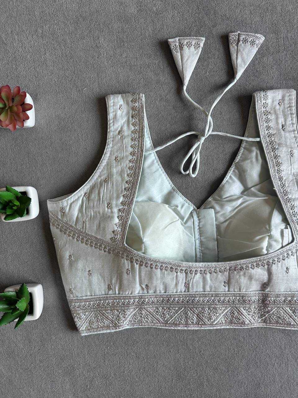 Tissue  Readymade Sequence Embroidery Blouse