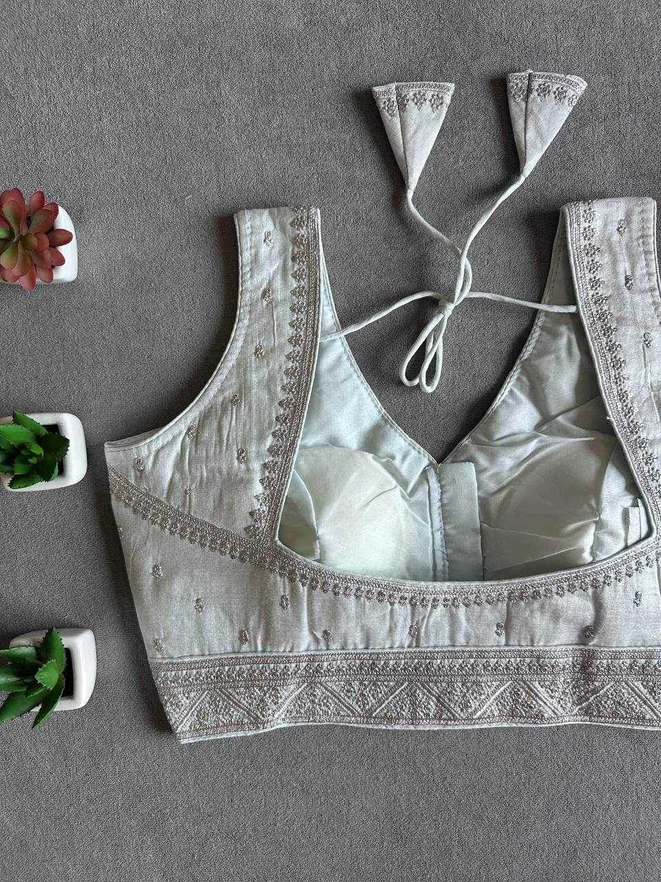 Tissue Readymade Sequence Embroidery Blouse - MYLUXURY LANE ENTERPRISE