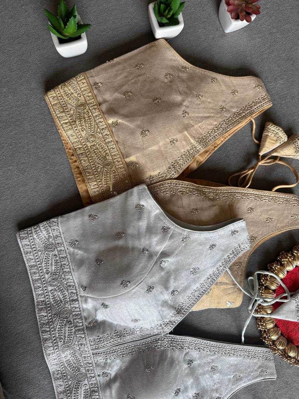 Tissue Readymade Sequence Embroidery Blouse - MYLUXURY LANE ENTERPRISE
