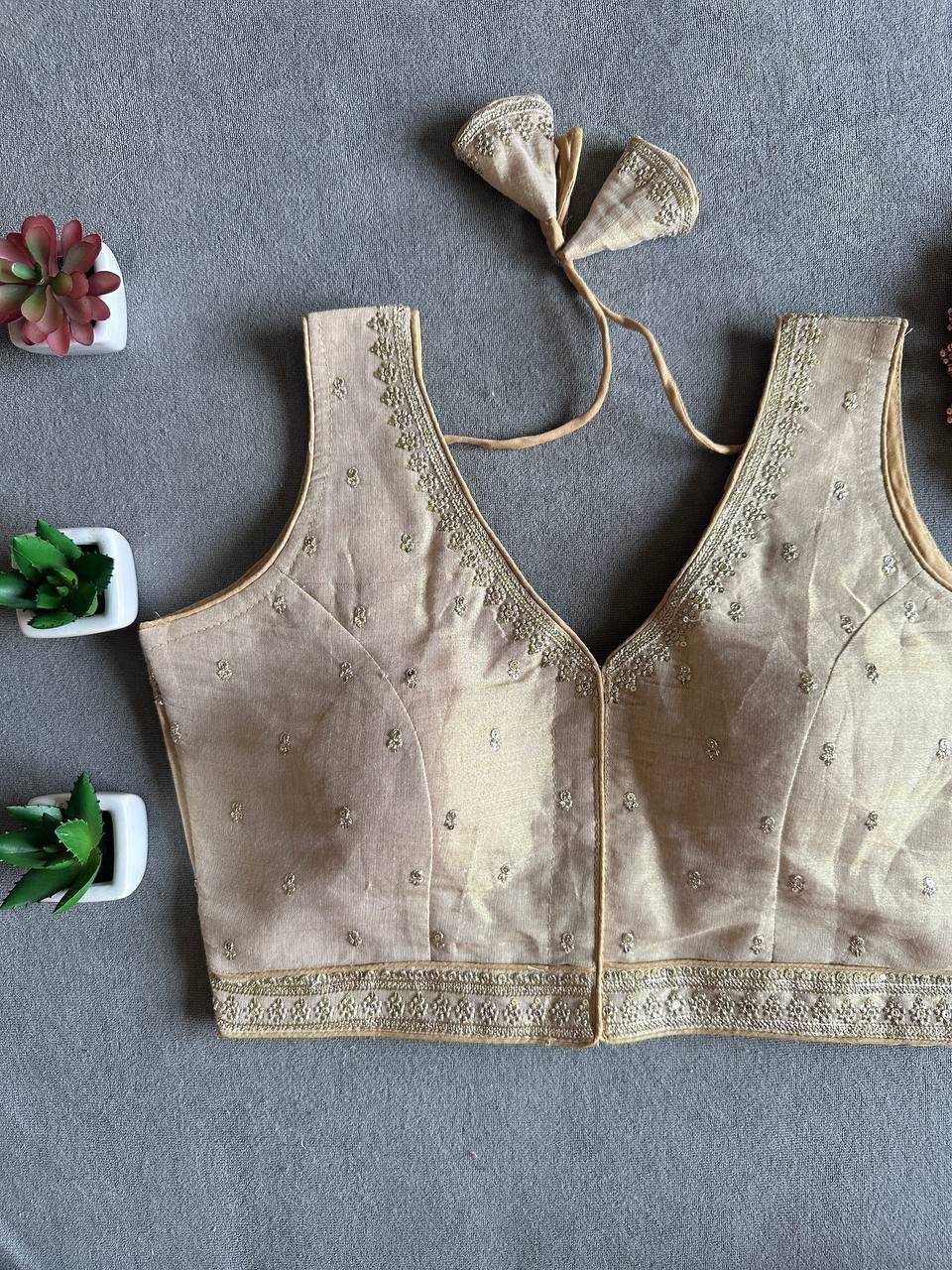 Tissue  Readymade Sequence Embroidery Blouse