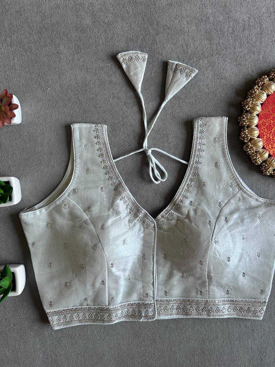 Tissue  Readymade Sequence Embroidery Blouse