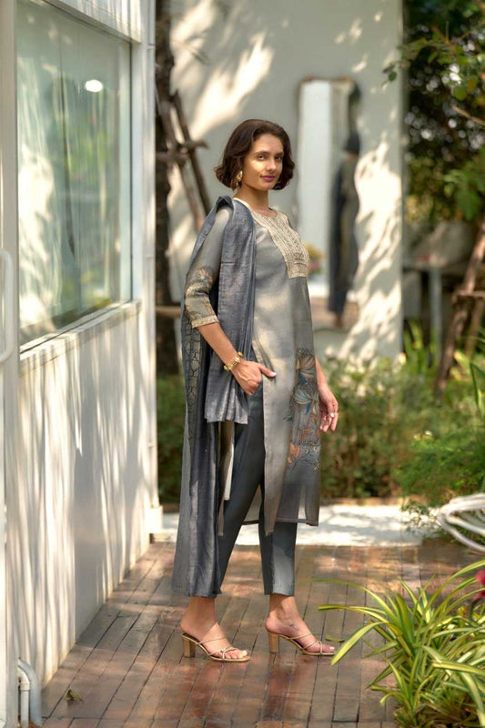 Tissue   Embroidered Kurtis