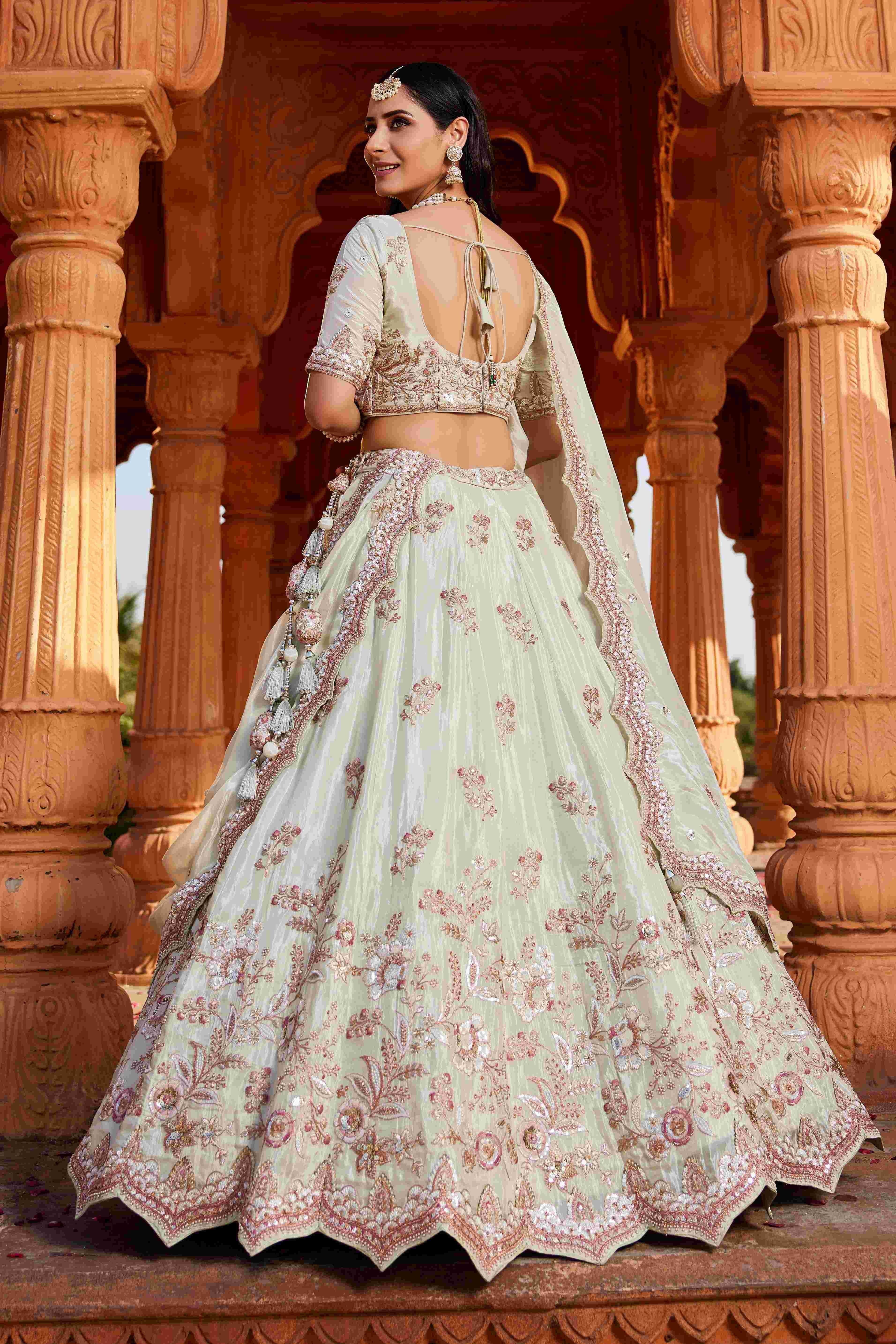 Exquisite Tissue Bridal Silk Lehenga for Elegant Weddings