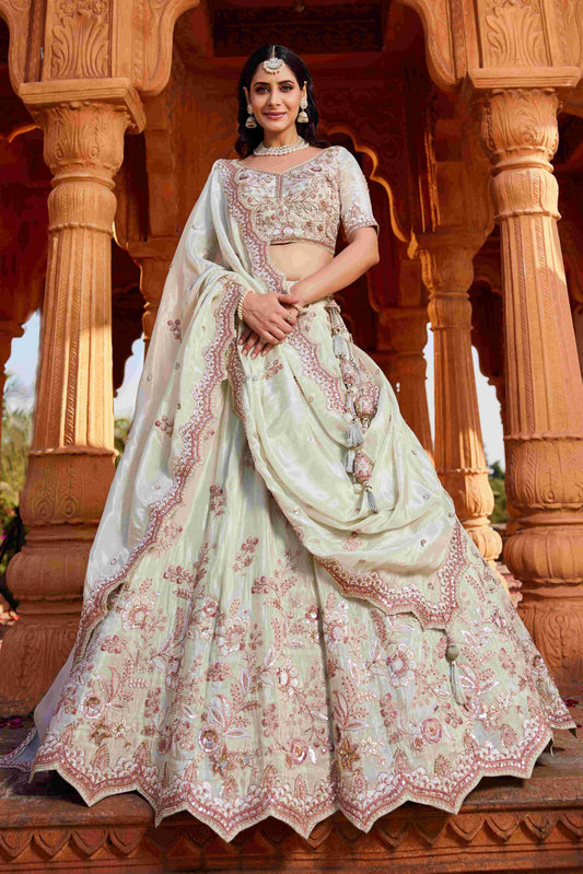 Exquisite Tissue Bridal Silk Lehenga for Elegant Weddings