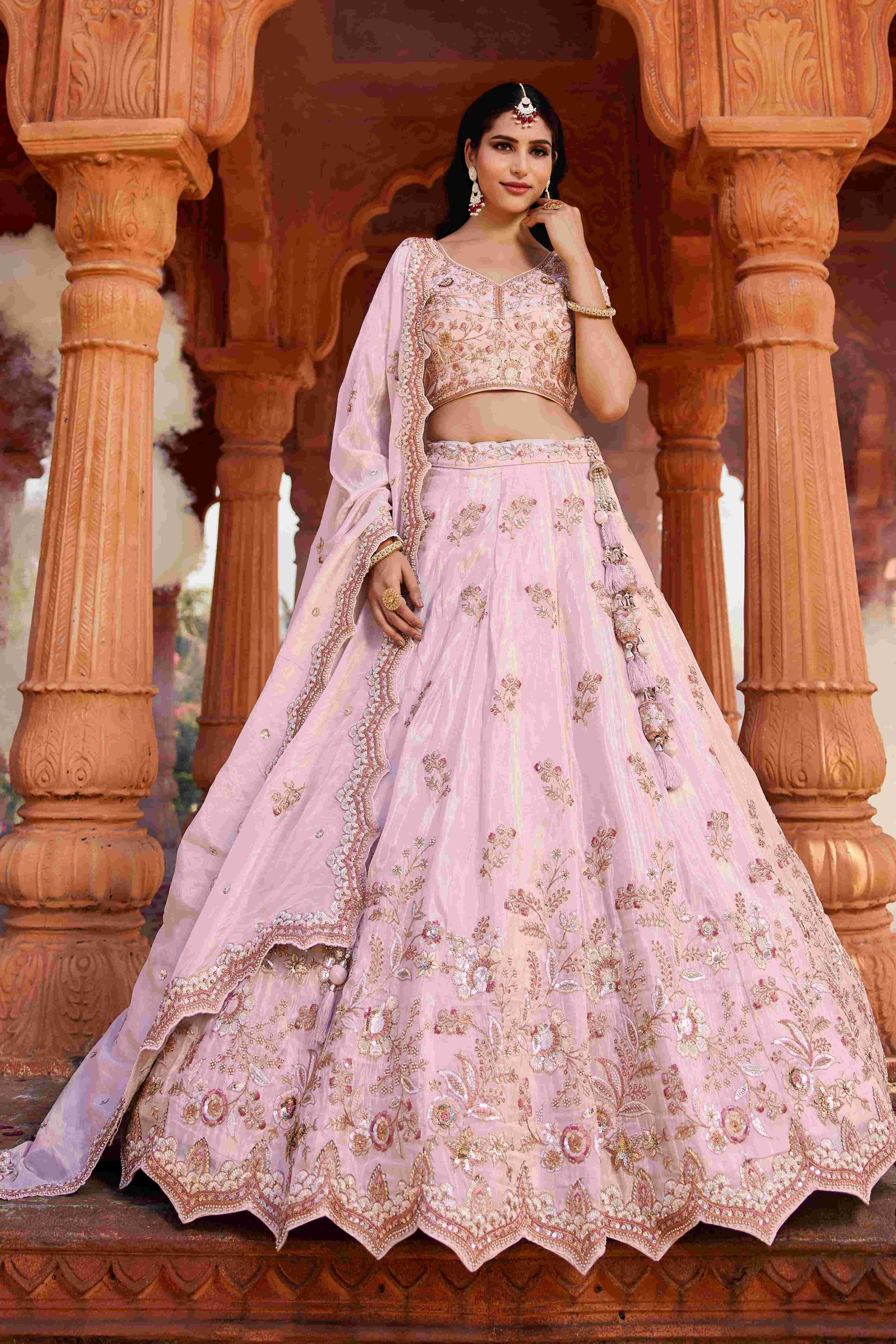 Exquisite Tissue Bridal Silk Lehenga for Elegant Weddings
