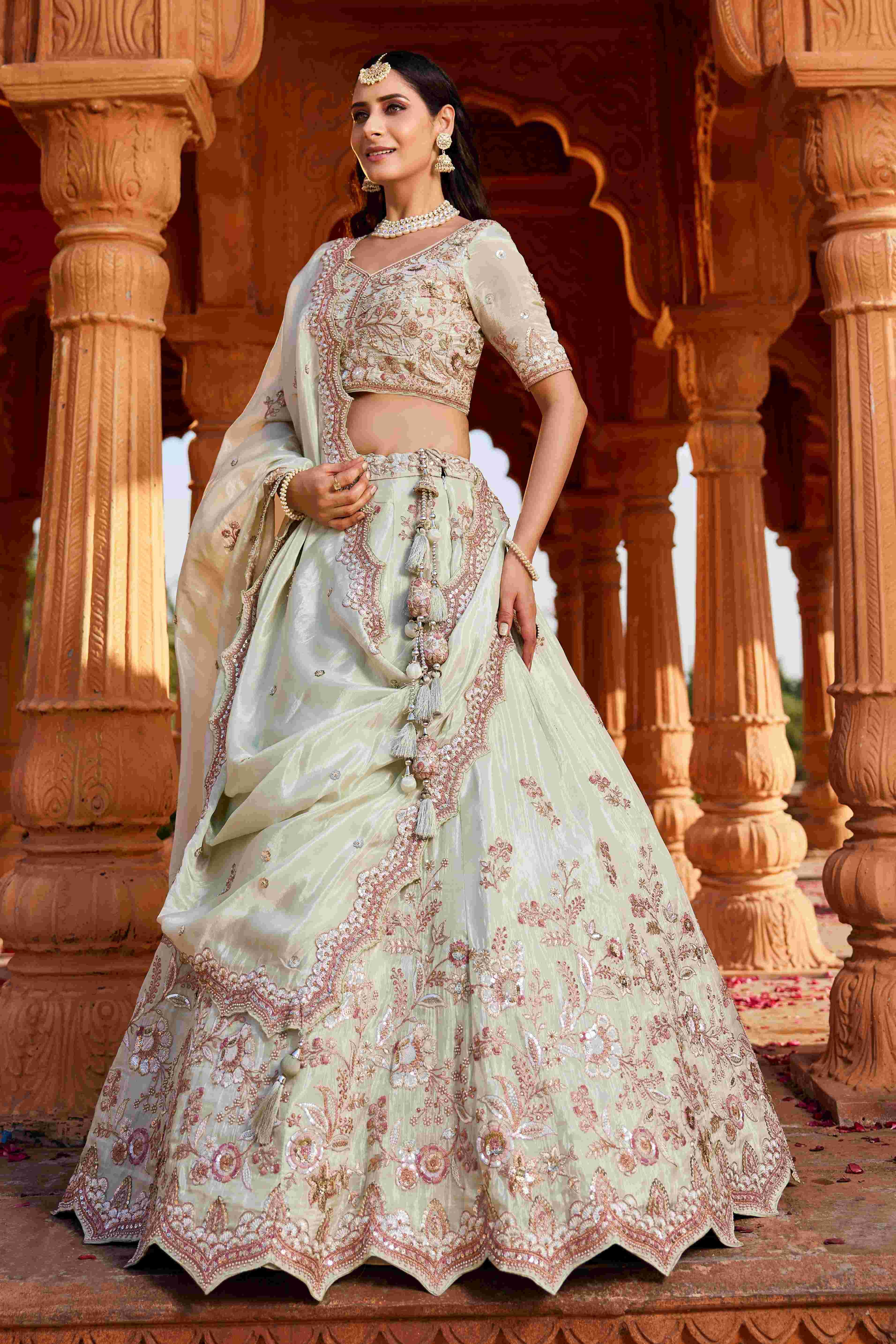 Exquisite Tissue Bridal Silk Lehenga for Elegant Weddings