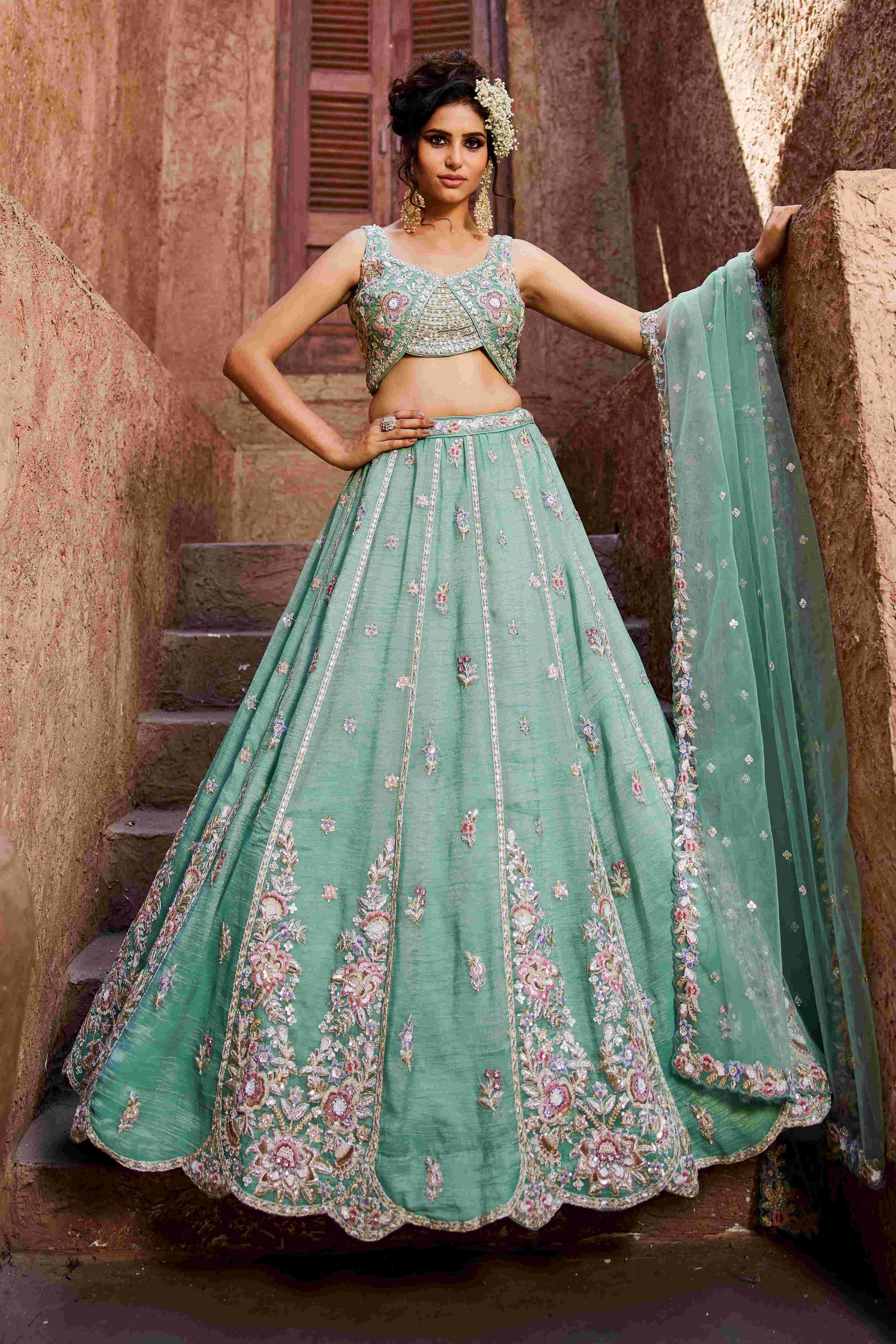 Tissue Designer Bridal Lehenga with Elegant Embroidery