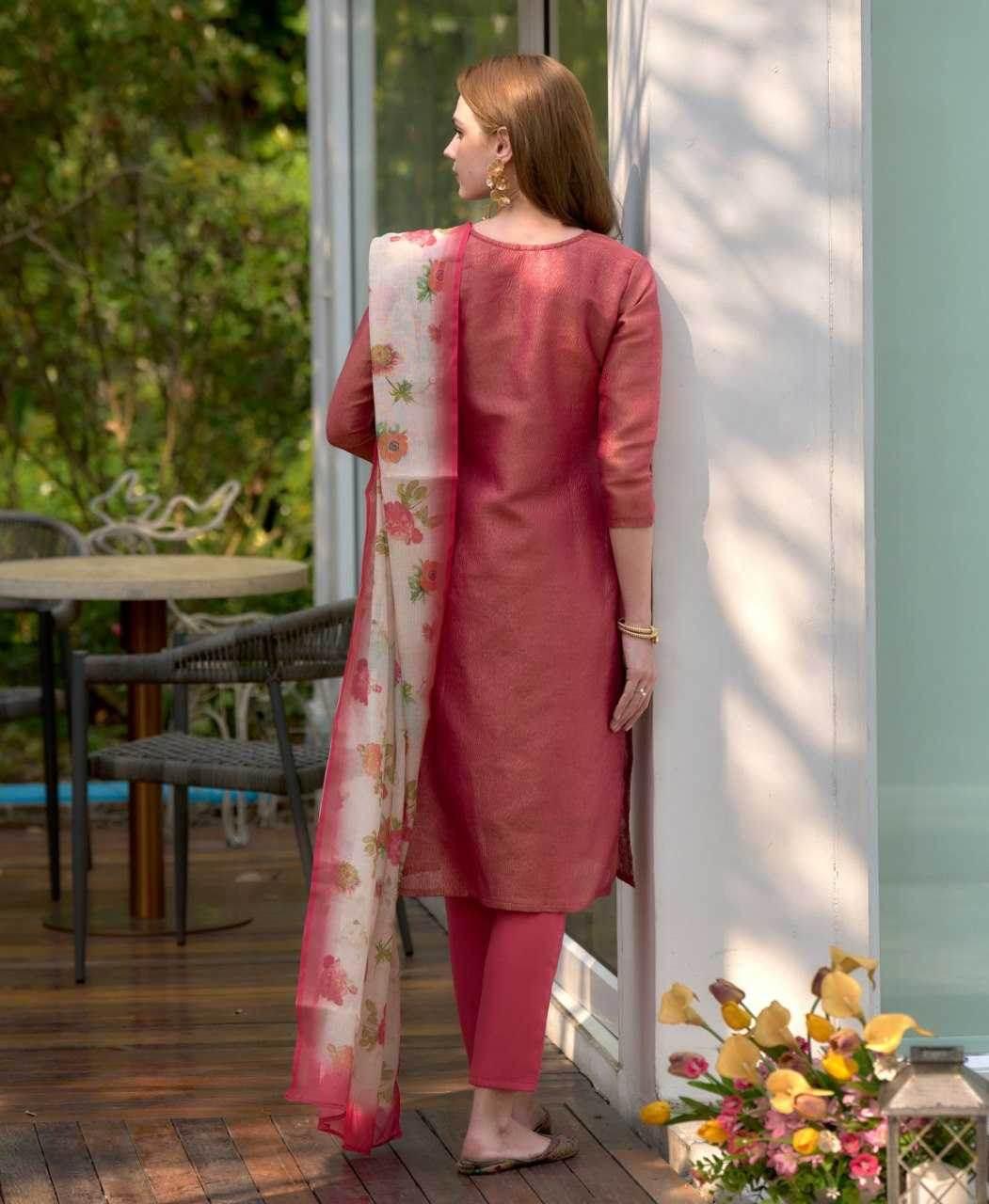 Tissue Silk Embroidered Kurti With Pants - MYLUXURY LANE ENTERPRISE