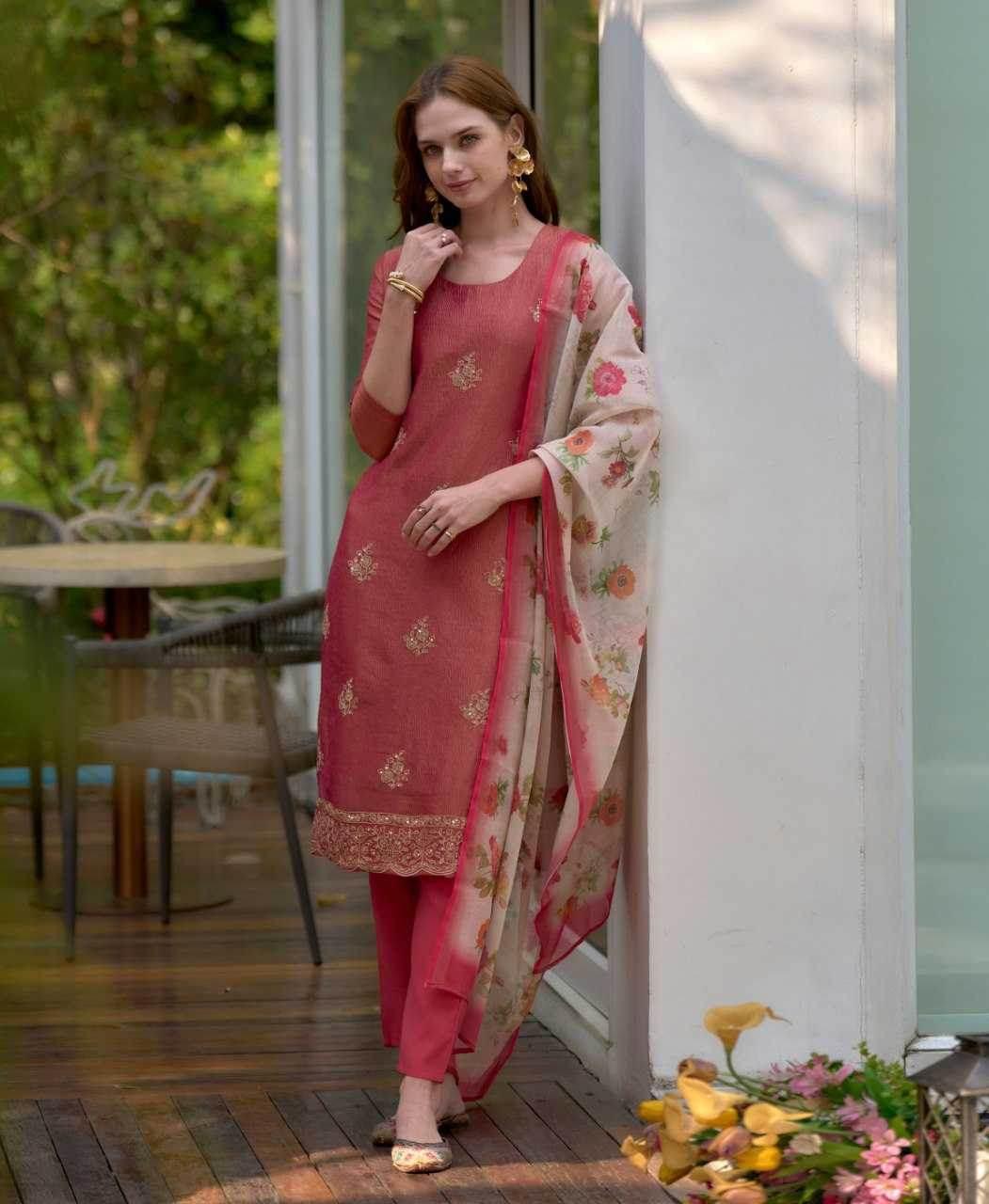 Tissue Silk Embroidered Kurti With Pants - MYLUXURY LANE ENTERPRISE
