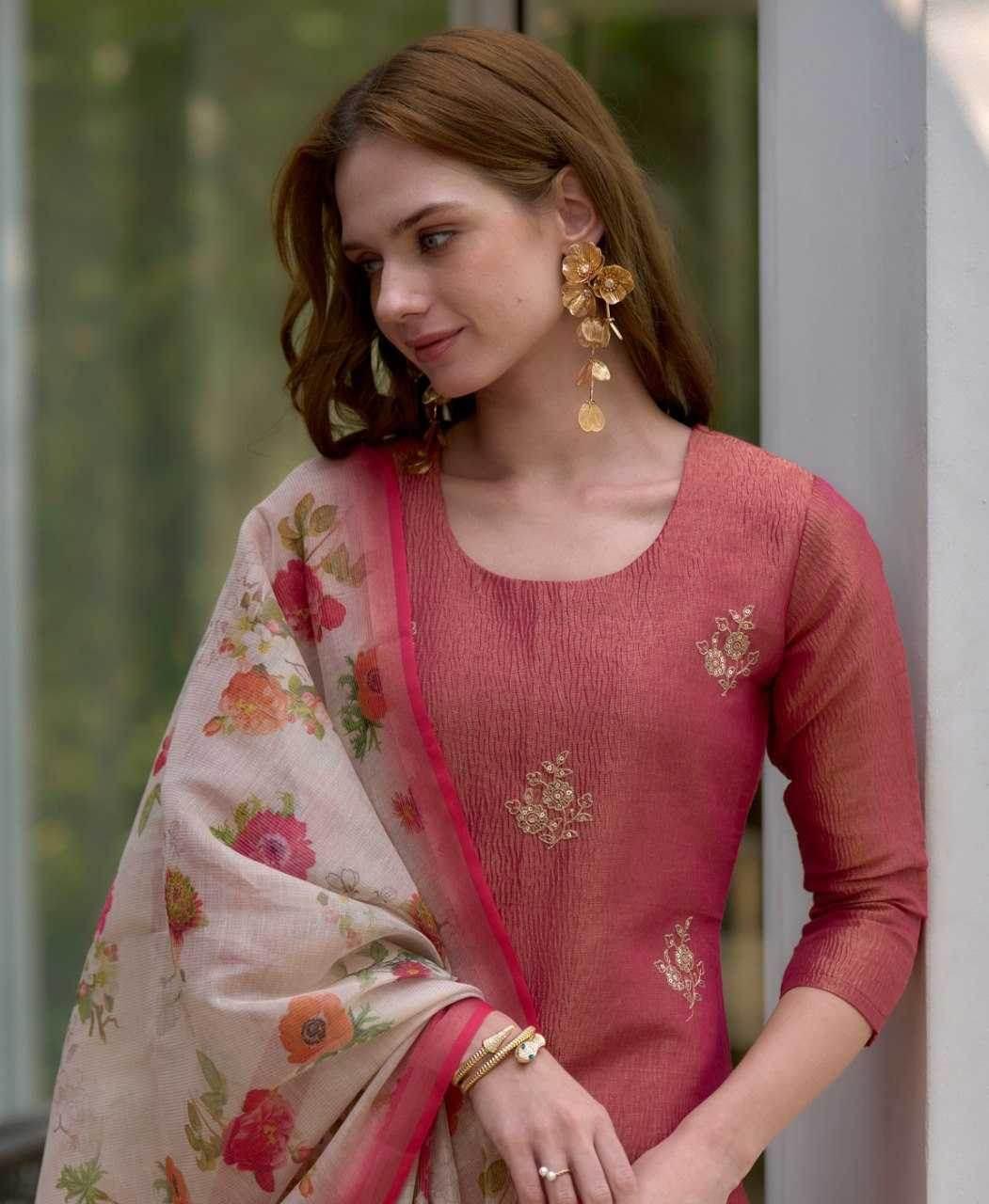 Tissue Silk Embroidered Kurti With Pants - MYLUXURY LANE ENTERPRISE