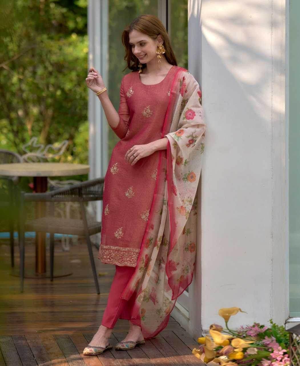 Tissue Silk Embroidered Kurti With Pants - MYLUXURY LANE ENTERPRISE