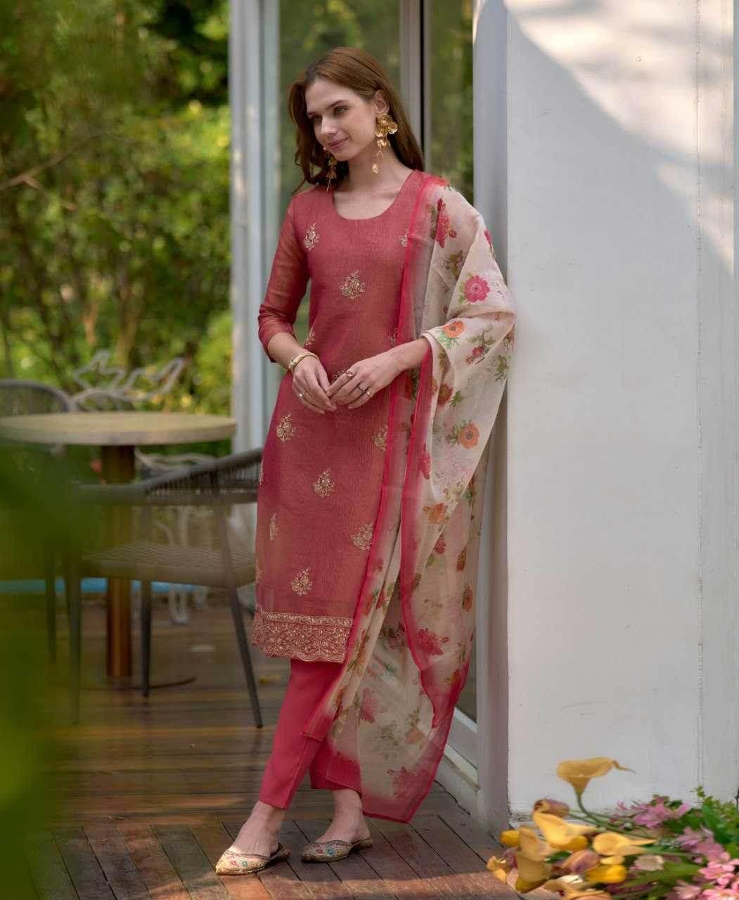 Tissue Silk Embroidered Kurti With Pants - MYLUXURY LANE ENTERPRISE