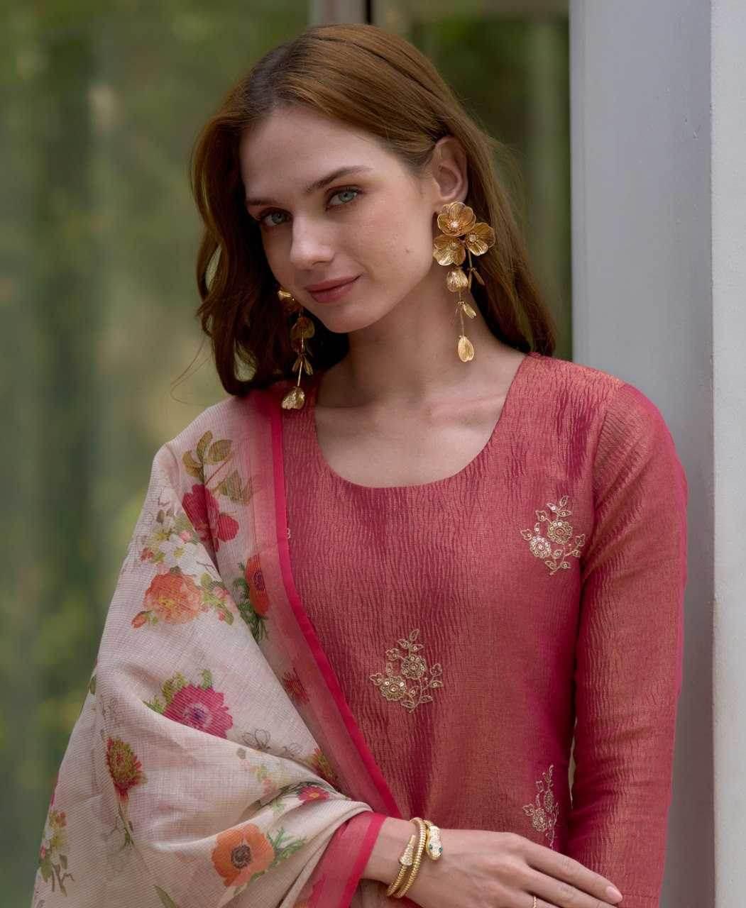 Tissue Silk Embroidered Kurti With Pants - MYLUXURY LANE ENTERPRISE
