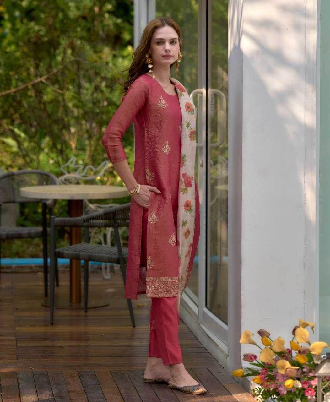 Tissue Silk Embroidered Kurti With Pants - MYLUXURY LANE ENTERPRISE