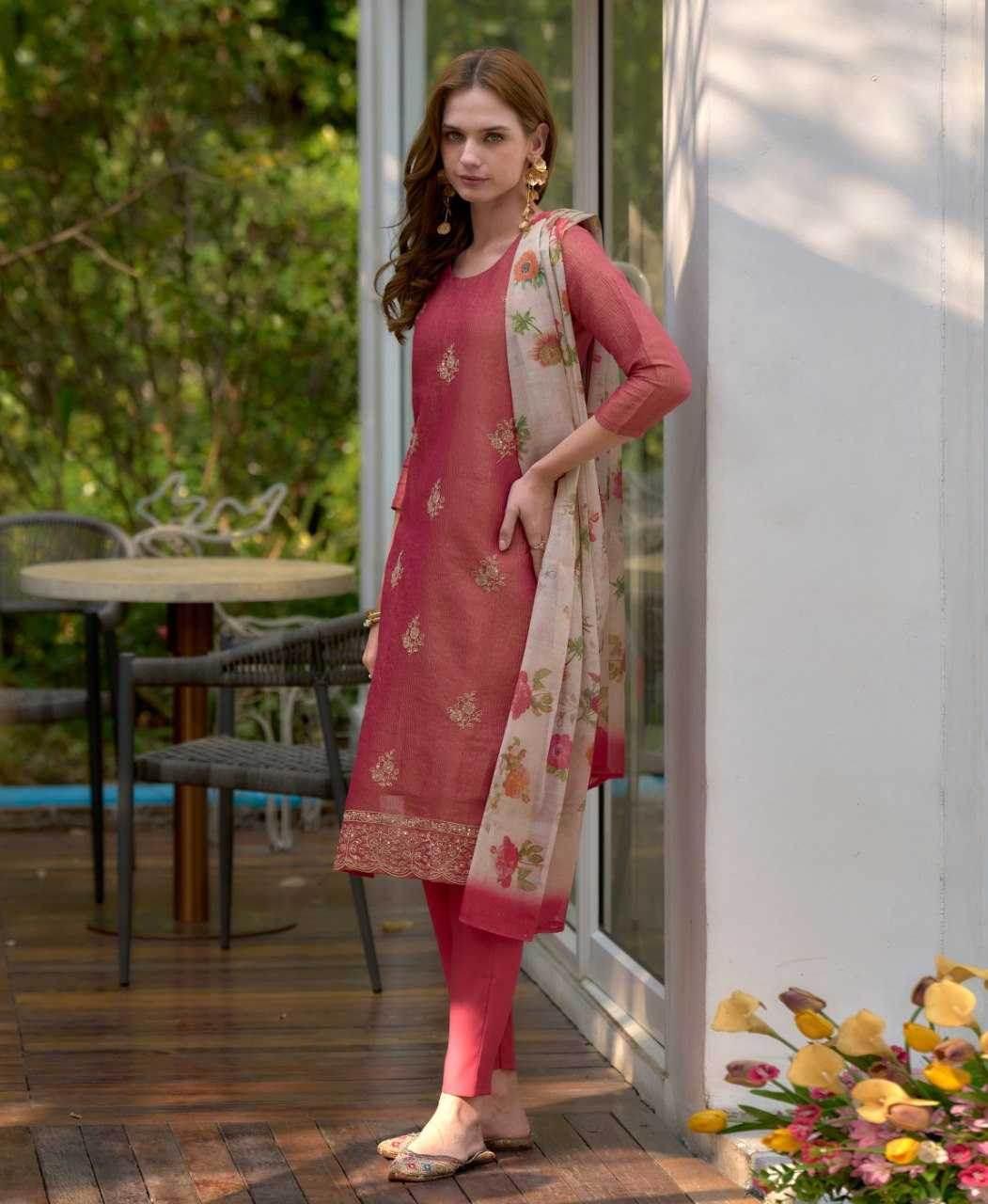 Tissue Silk Embroidered Kurti With Pants - MYLUXURY LANE ENTERPRISE
