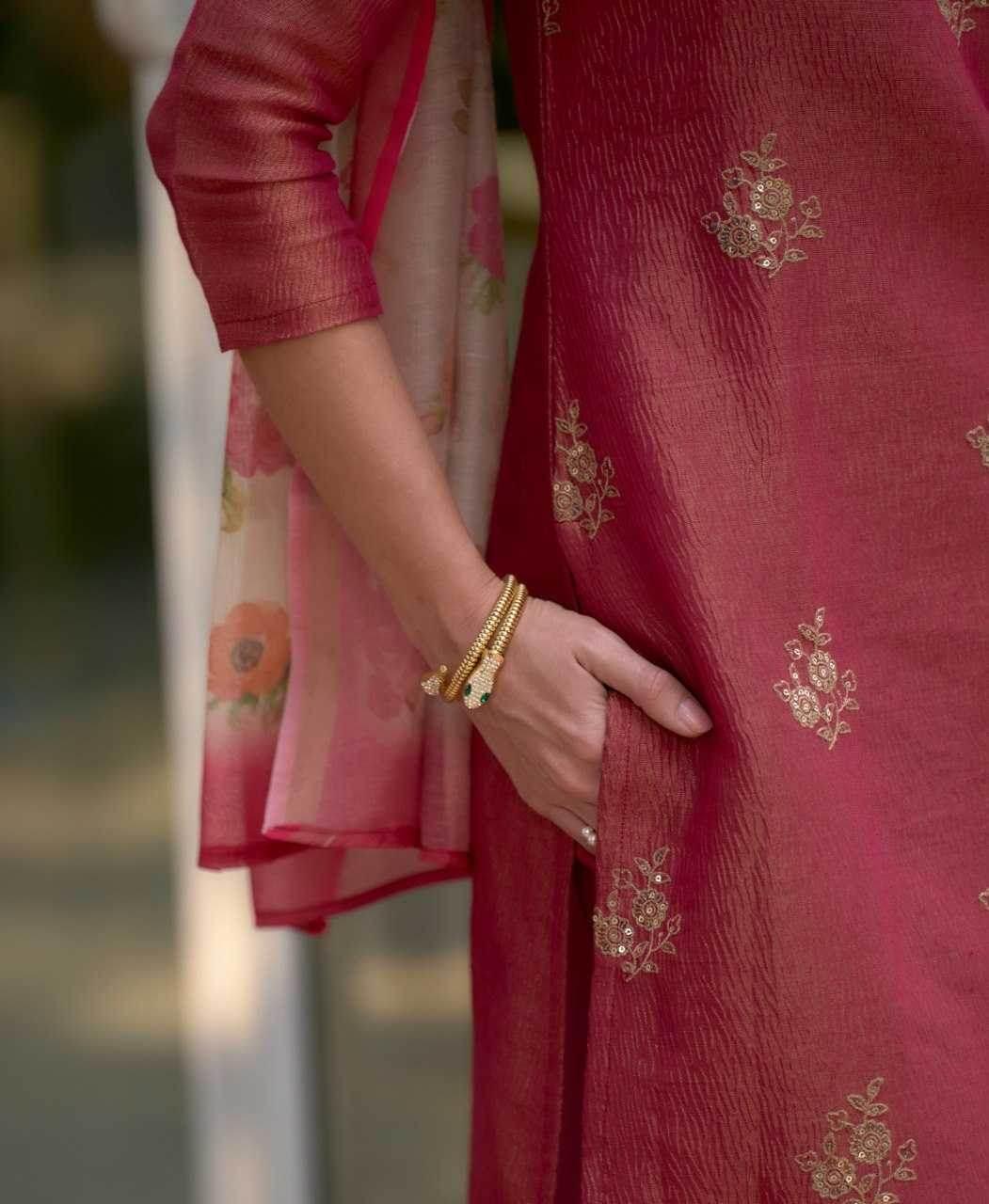 Tissue Silk Embroidered Kurti With Pants - MYLUXURY LANE ENTERPRISE