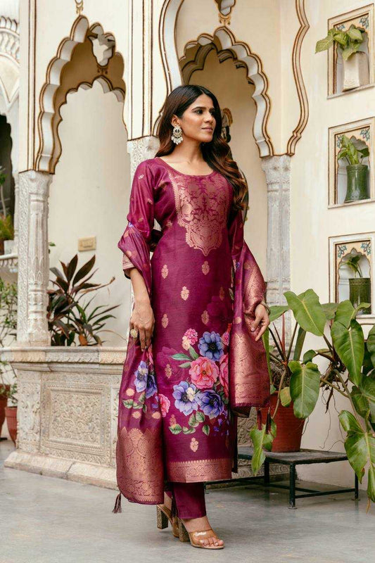 Tissue Silk Party Wear Printed Kurtis Kurti Bottom With Dupatta
