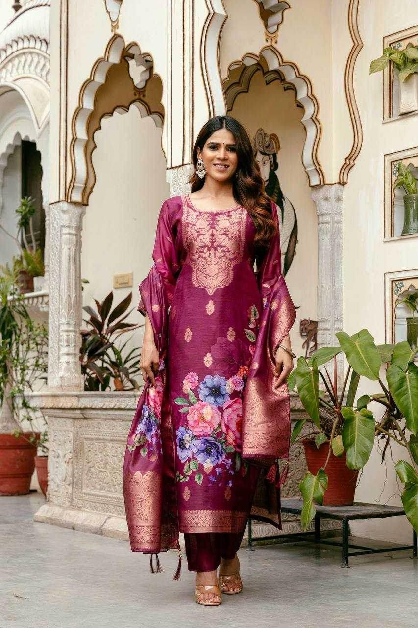 Tissue Silk Party Wear Printed Kurtis Kurti Bottom With Dupatta - MYLUXURY LANE ENTERPRISE