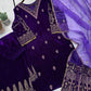 BLUE EMBROIDERED PARTY WEAR VELVET SUIT - MYLUXURY LANE ENTERPRISE