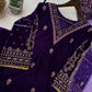 BLUE EMBROIDERED PARTY WEAR VELVET SUIT - MYLUXURY LANE ENTERPRISE